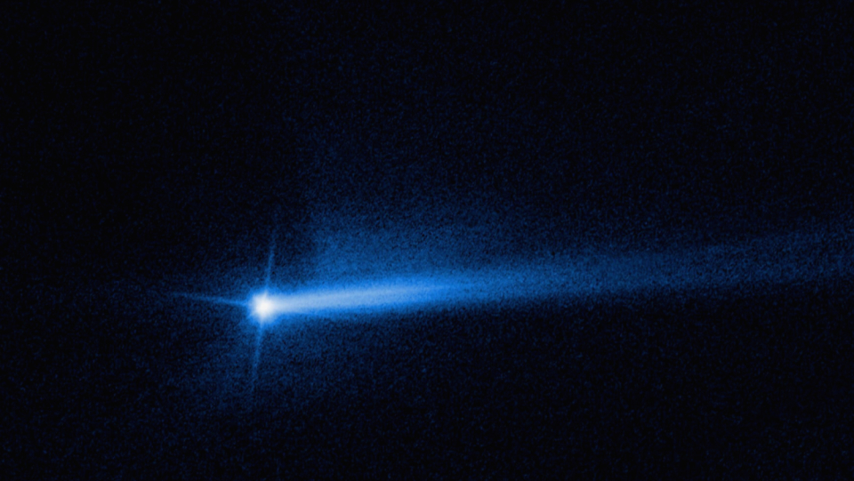 The darts probe hit the asteroid moon Dimorphos precisely.
 The Hubble telescope has now photographed one episode.
