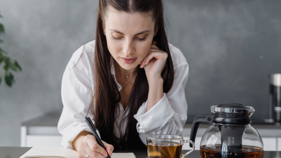 Tea reduces stress and encourages focus and persistence when trying to find the right words.